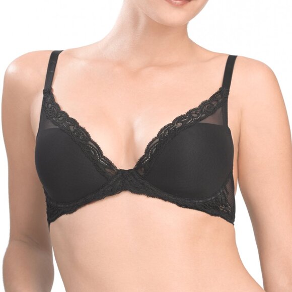 NATORI Feathers Plunge Lace T Shirt Bra in Black Mesh - Size 34D - Picture 1 of 11